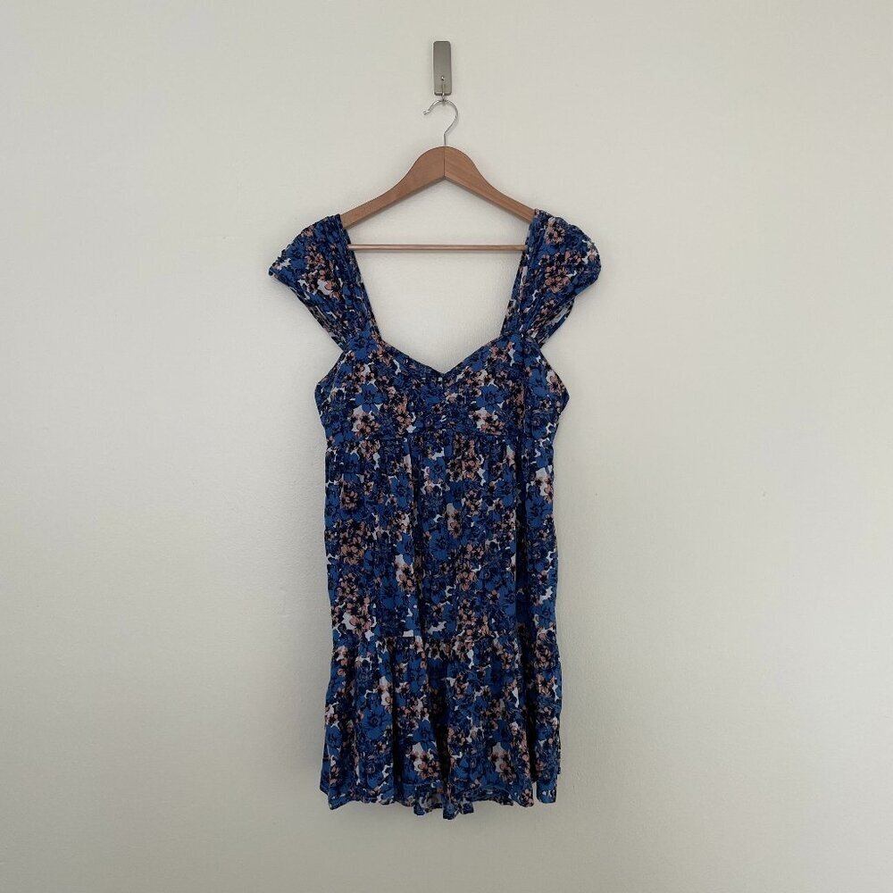 Free People Blue Floral Pattern Play Mini Dress Size Medium